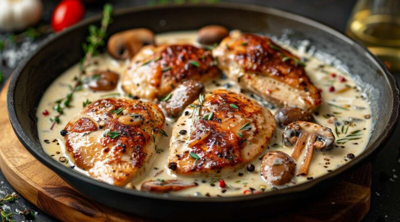 Poulet à la crème et aux champignons